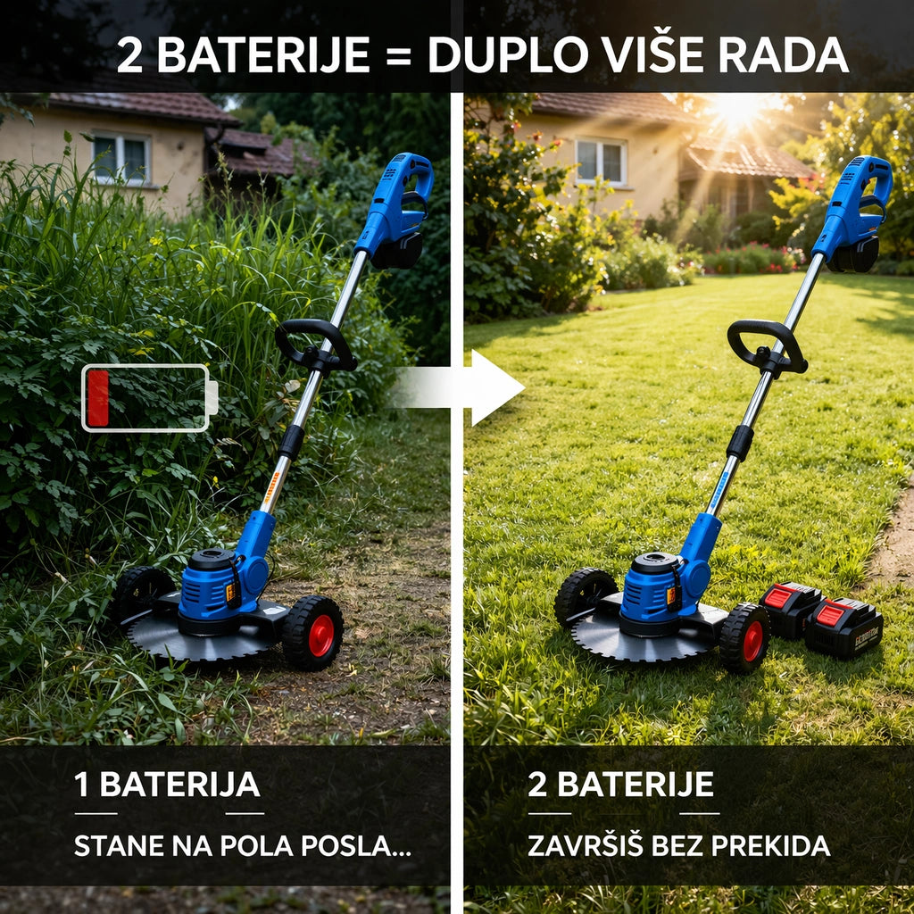 Bežični 3 u 1 trimer na točkićima sa 2 aku baterije